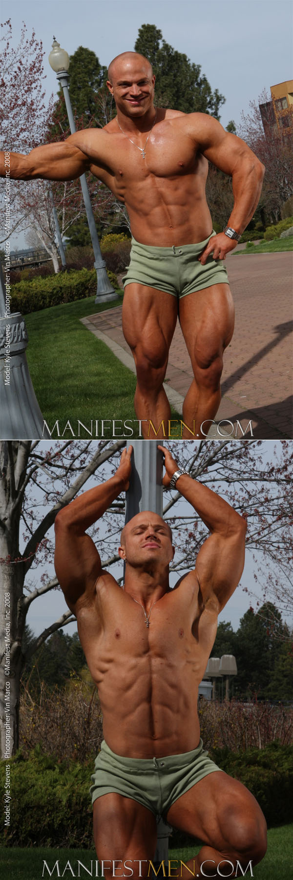Muscle posing outdoors